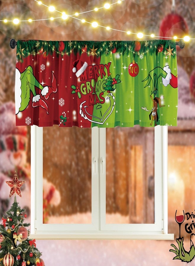 Deztibos Christmas Curtains How Stole Christmas Curtains Tree Snowflake New Year Holiday 52'' L x 18'' W Red and Green - Image 1